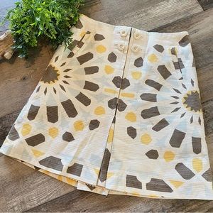 ELEVENSES Vintage-Inspired Print 100% Cotton A-Line Midi Lined Skirt w/ Pockets